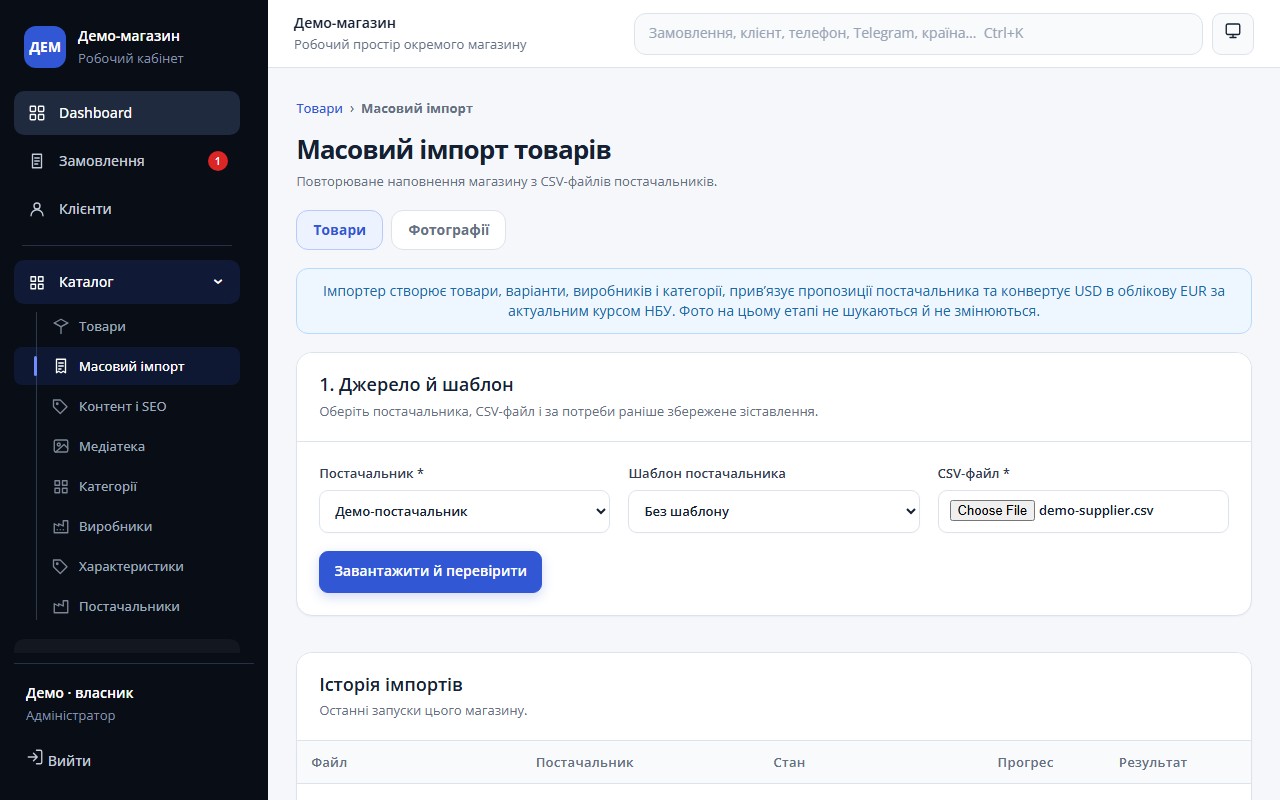 Керування — Підготовлений файл. Демонстраційні дані